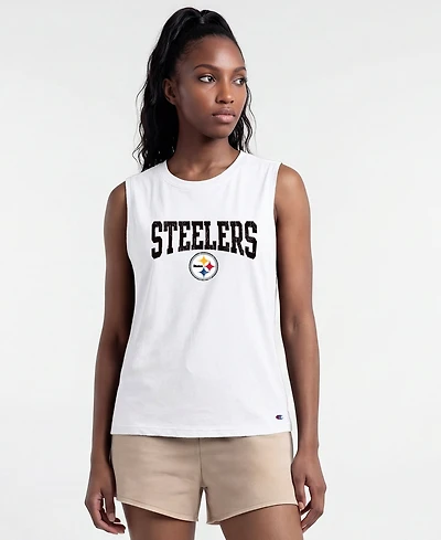Champion Women's Pittsburgh Steelers Distressed Crewneck Cotton-Blend Tank Top