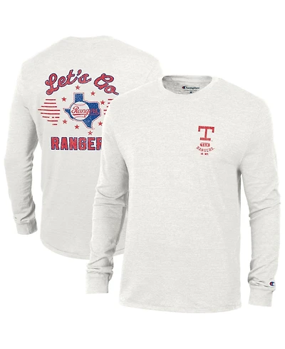 Champion Men's Texas Rangers Cooperstown Winning Tradition Distressed Tri-Blend Crew-Neck Long-Sleeve T-Shirt