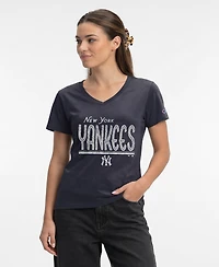 Champion Women's New York Yankees Core V-Neck Classic Fit T-Shirt