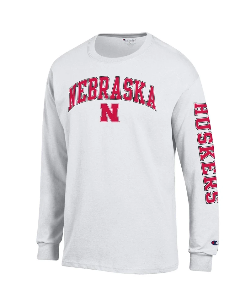 Champion Men's Nebraska Huskers Arch Over Logo 2-Hit Cotton Long-Sleeve Crewneck Graphic T-Shirt