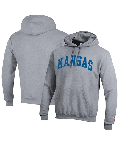 Champion Men's Heather Gray Kansas Jayhawks Basic Arch Fleece Pullover Hoodie