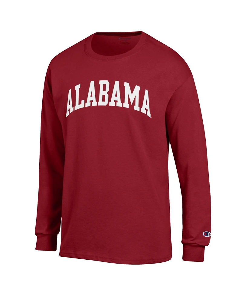 Champion Men's Alabama Crimson Tide Basic Arch Long-Sleeve Crewneck Screen-Print Graphics T-Shirt