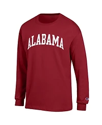Champion Men's Alabama Crimson Tide Basic Arch Long-Sleeve Crewneck Screen-Print Graphics T-Shirt
