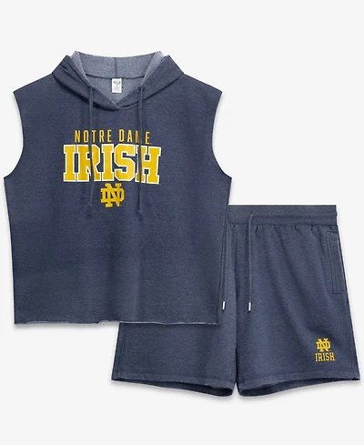 Fanatics Plus Notre Dame Fighting Irish Hooded Sleeveless Cotton-Blend Shorts and Hoodie Set