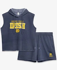 Fanatics Plus Notre Dame Fighting Irish Hooded Sleeveless Cotton-Blend Shorts and Hoodie Set