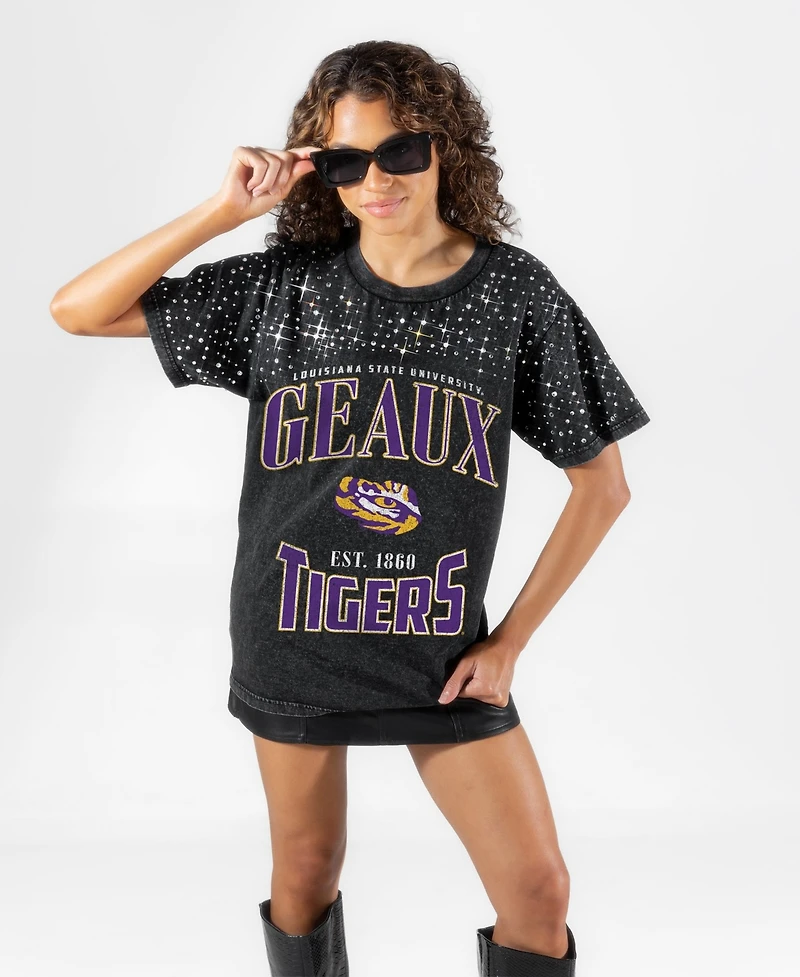 Gameday Couture Women's the Zone Lsu Tigers Drop-Shoulder Micro Rhinestone T-Shirt
