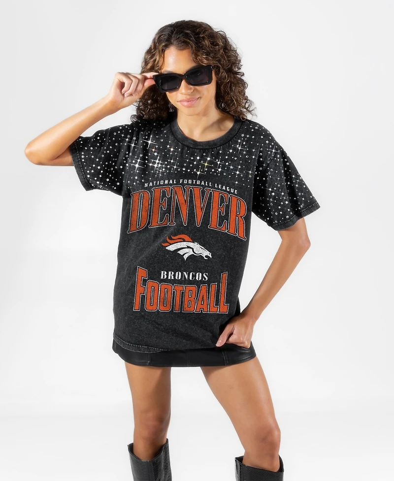 Gameday Couture Women's Denver Broncos the Zone Washed Micro Rhinestone Drop-Shoulder Relaxed-Fit T-Shirt