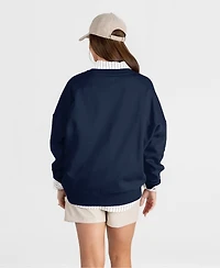 Gameday Couture Women's West Virginia Mountaineers Prime Play Oversized Crewneck Distressed-Graphic Sweatshirt