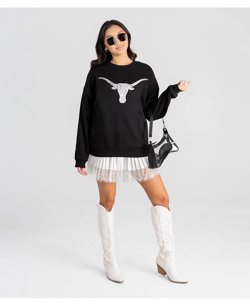 Gameday Couture Women's Bold Move Black Label Premium Texas Longhorns Oversized Drop-Shoulder Sweatshirt