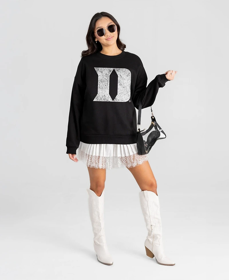 Gameday Couture Women's Duke Blue Devils Bold Move Black Label Premium Oversized Fit Dropped Shoulder Sweatshirt