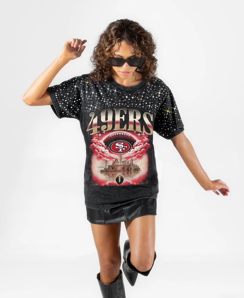 Gameday Couture Women's San Francisco 49ers Sky's the Limit Micro Rhinestone Relaxed-Fit T-Shirt