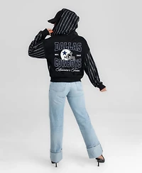 Gameday Couture Women's Dallas Cowboys Eyes on the Prize Full-Zip Cropped Pinstripe Rhinestone Hoodie