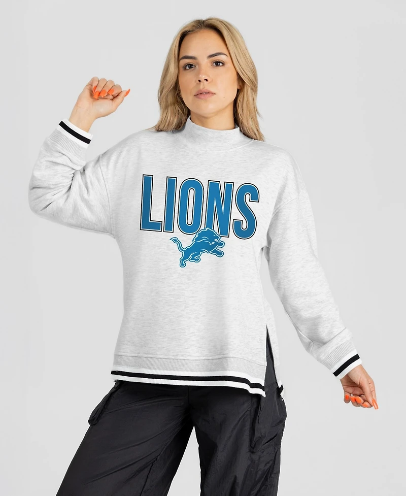 Gameday Couture Women's Detroit Lions Rally Point Contrast Stripe Relaxed-Fit Mock Neck Sweatshirt