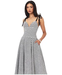 Miss Circle Women's Riley Black and White Striped Linen Flared Midi Dress