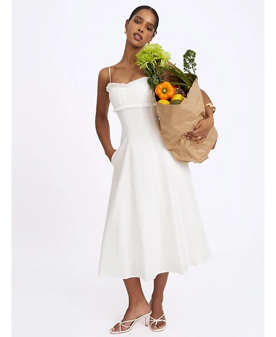 Miss Circle Women's Vicenta White Cotton Poplin Ruched Midi Dress