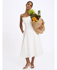Miss Circle Women's Vicenta White Cotton Poplin Ruched Midi Dress