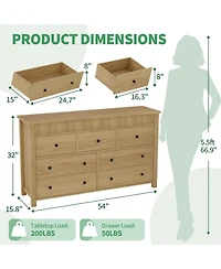 homfan 7-Drawer Dresser for Bedroom Wooden Chest of Drawers, Fluted Tv Stand, Storage Organizer for Living Room, Hallway or Entryway
