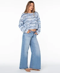 Roxy Women's Swell Season Striped Cropped Long-Sleeve Cotton-Blend Sweater