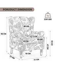 Slickblue Modern Floral Accent Chair with Wood Legs and Upholstered Armchair