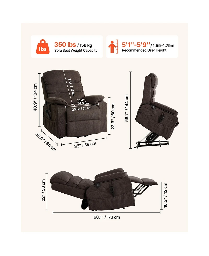 Sugift Chenille Dual Motor Power Lift Recliner Chair for Elderly with Heat and Massage 350 Pound Capacity