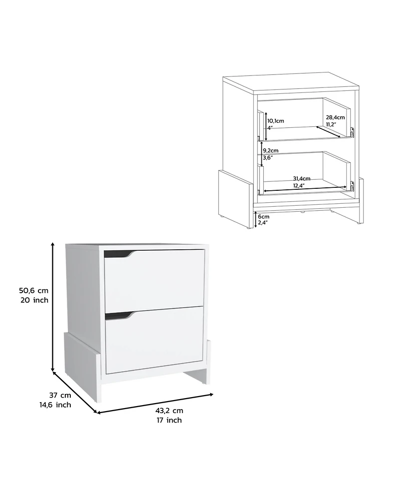 Flynama 2-Drawer Nightstand with Open Shelf, Modern End Table with Storage Cabinet for Bedroom