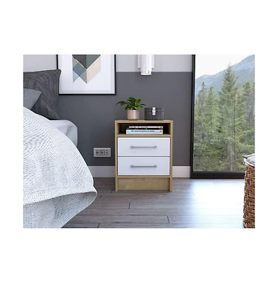 Flynama and Light Oak 2-Drawer Nightstand with Shelf