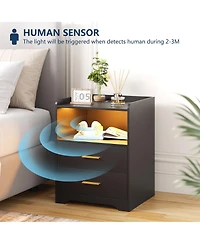 Vlsrka Modern 17.7" Nightstands Set of 2 - Drawers, Rgb Lights and Motion Sensor