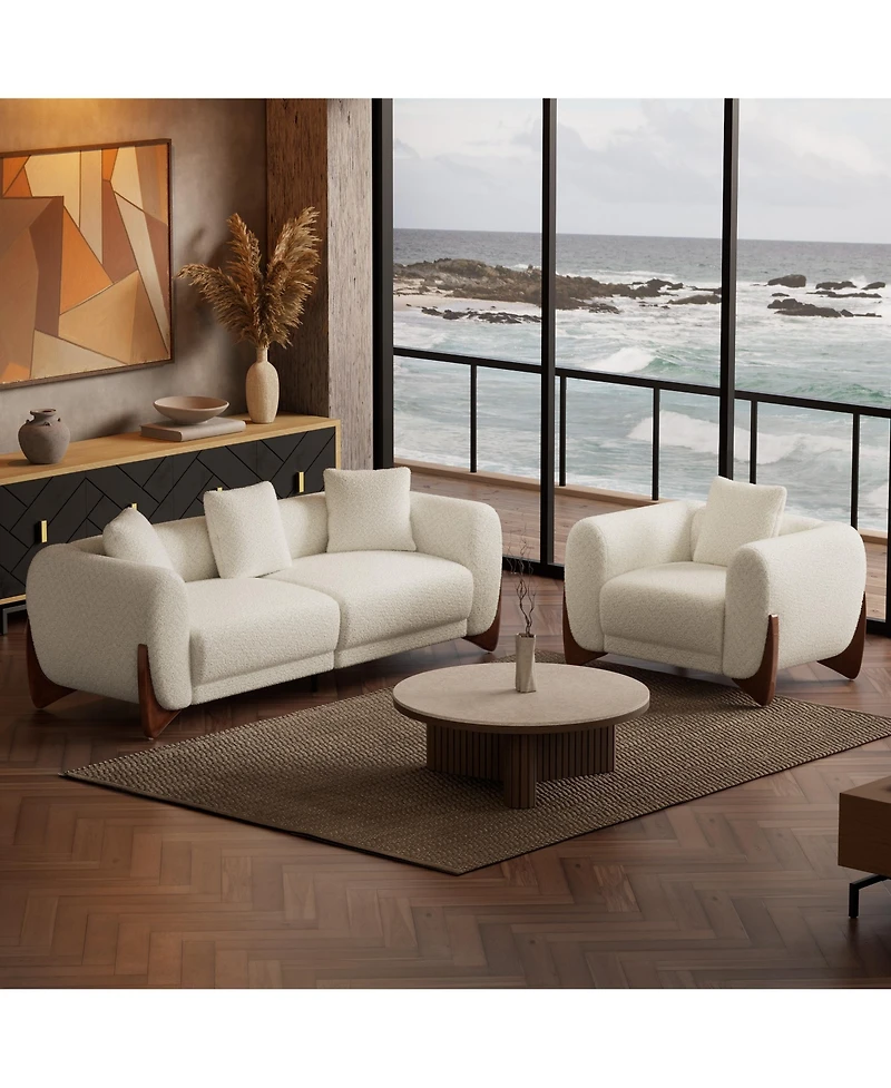 Morden Fort Cloud-Soft Cream Boucle Accent Arm Chair Upholstered Living Room Modern Sofa Chairs with Wood Legs