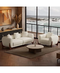 Morden Fort Cloud-Soft Cream Boucle Accent Arm Chair Upholstered Living Room Modern Sofa Chairs with Wood Legs