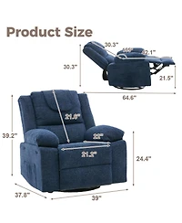 homfan 150 Degree Reclining Accent Chair for Adults, 360 Swivel Rocking Single Sofa with Vibration Massage and Heating, Side Pocket for Living Room