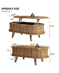 Streamdale Furniture Fluted Lift-Top Coffee Table with Hidden Storage