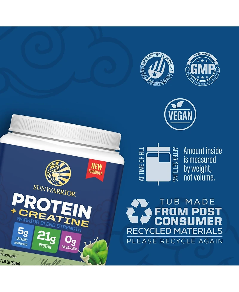 Sunwarrior Warrior Blend Protein Powder with Creatine, 21 Gram Protein, 14 Servings