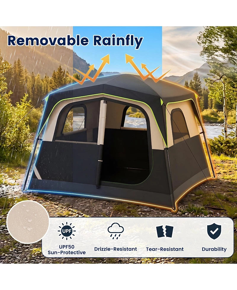 Gymax 6-Person Camping Tent with Top Rainfly Mesh Windows Large Door Ground Stakes