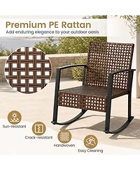 Gymax 3Piece Rattan Wicker Patio Conversation Set with Chairs 2-Tier Glass-Top Coffee Table