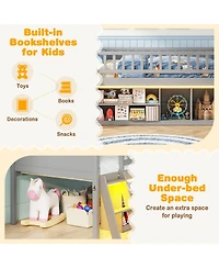 Gymax Twin Size Loft Bed with Adjustable Led Lights Bookshelves Safety Guardrails