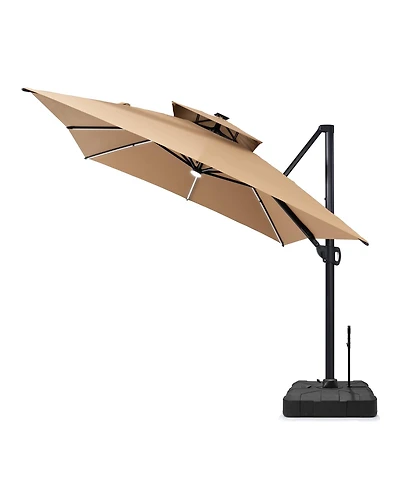 Pellebant Rectangular Solar Powered Led Patio Umbrella Offset Cantilever Umbrella with 350-lb Base