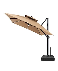 Pellebant Rectangular Solar Powered Led Patio Umbrella Offset Cantilever Umbrella with 350-lb Base