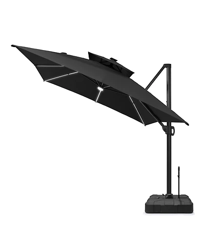 Pellebant Rectangular Solar Powered Led Patio Umbrella Offset Cantilever with 350-lb Base