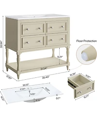 Tribesigns 36" Bathroom Vanity with Ceramic Sink, 4 Drawers
