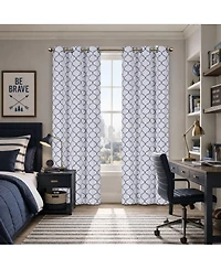Kate Aurora Dorm Essentials Navy Trellis Grommet Top Window Curtain Panel Pair