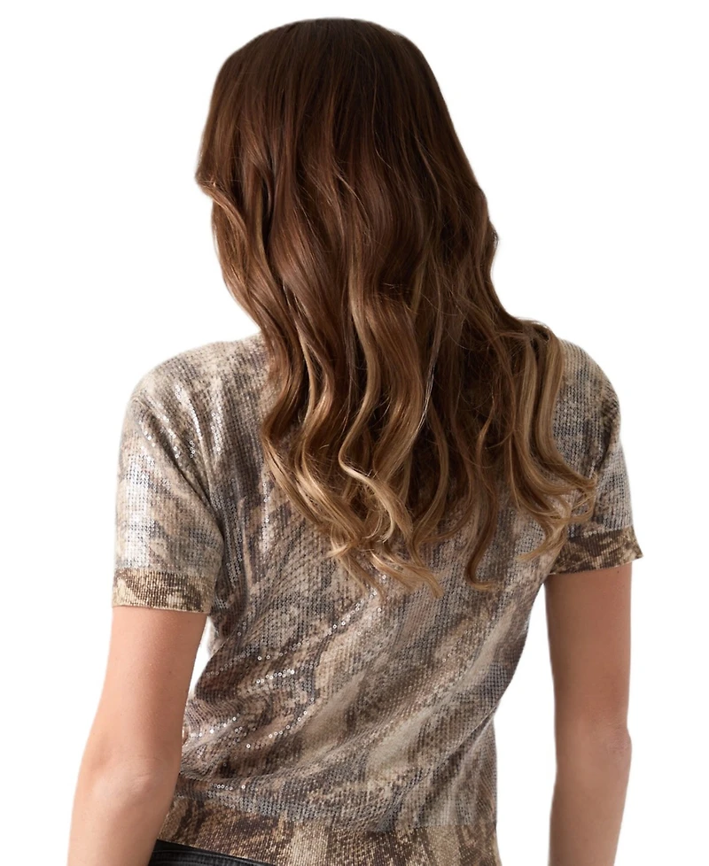 Guess Women's Sequin Printed Short-Sleeve Sweater