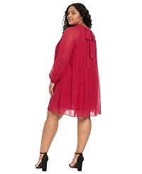 London Times Plus Bow Back Pleated Shift Dress