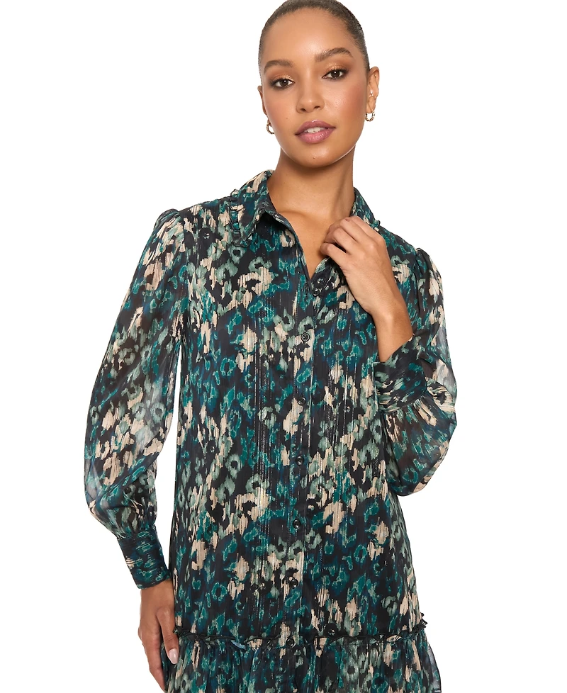 London Times Women's Tiered Chiffon Long-Sleeve Ruffle Dress