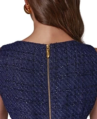Donna Karan New York Women's Tweed Asymmetric Neck Midi Dress