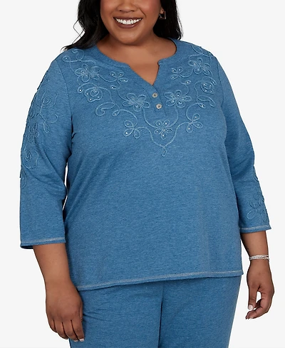 Alfred Dunner Plus 3/4-Sleeve Henley Top