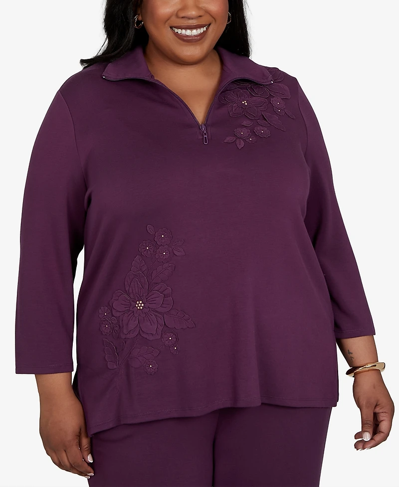 Alfred Dunner Plus 3/4-Sleeve Quarter-Zip Tunic Top
