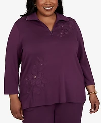 Alfred Dunner Plus 3/4-Sleeve Quarter-Zip Tunic Top