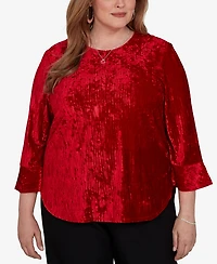 Alfred Dunner Plus Crushed Velvet 3/4-Sleeve Blouse