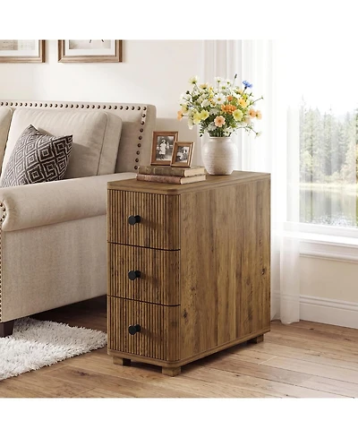 Tribesigns Nightstand with 3 Drawers, Farmhouse Fluted Narrow