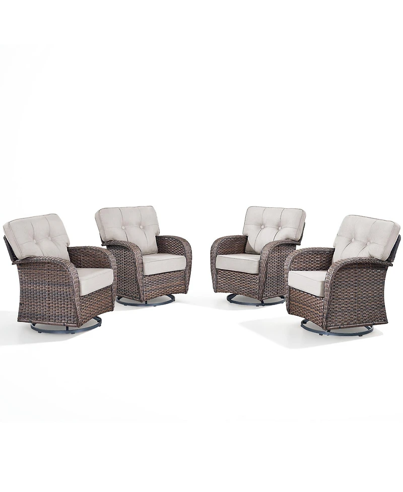 Pocassy Outdoor Patio Wicker Swivel Chairs - Set of 4 Outside Rattan Rocker Glider Chair Rocking Armchairs